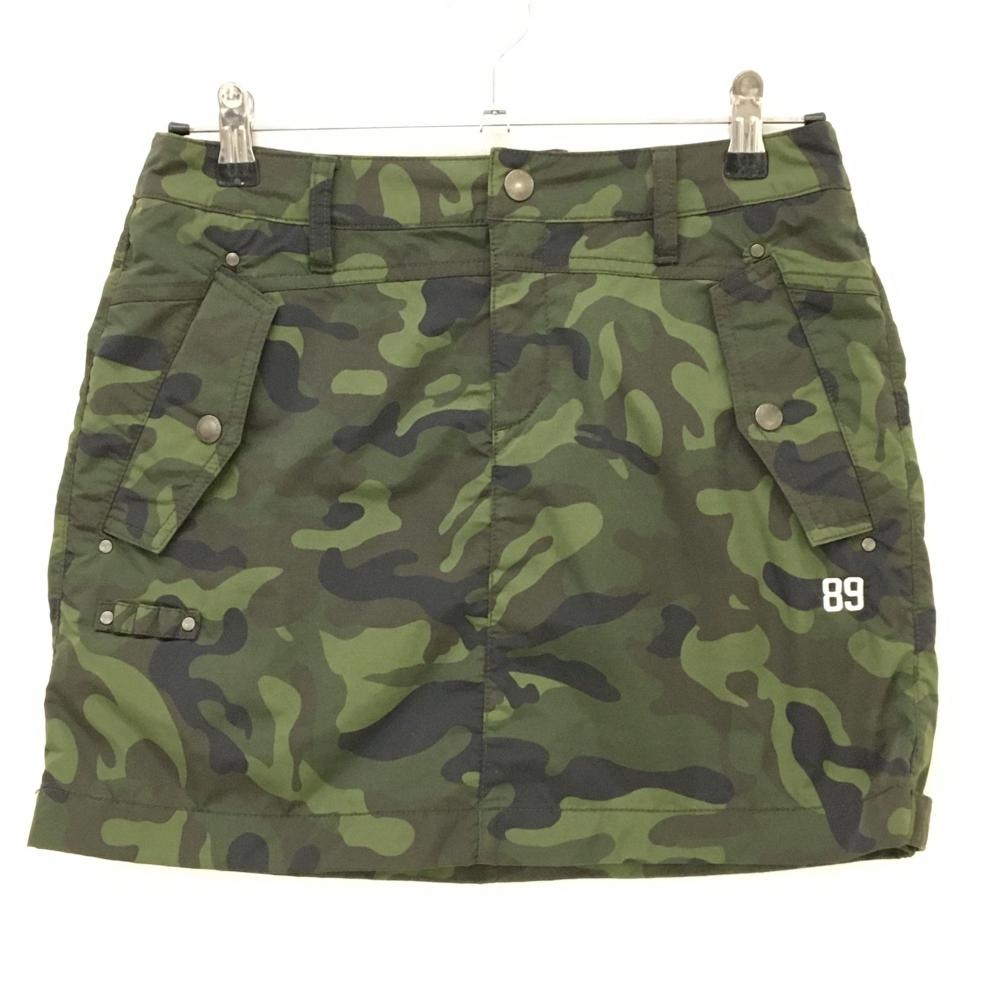 【超美品】パーリーゲイツ スカート カーキ×黒 迷彩 カモフラ 裏地メッシュ ティー装着可 レディース 1(M) ゴルフウェア PEARLY GATES