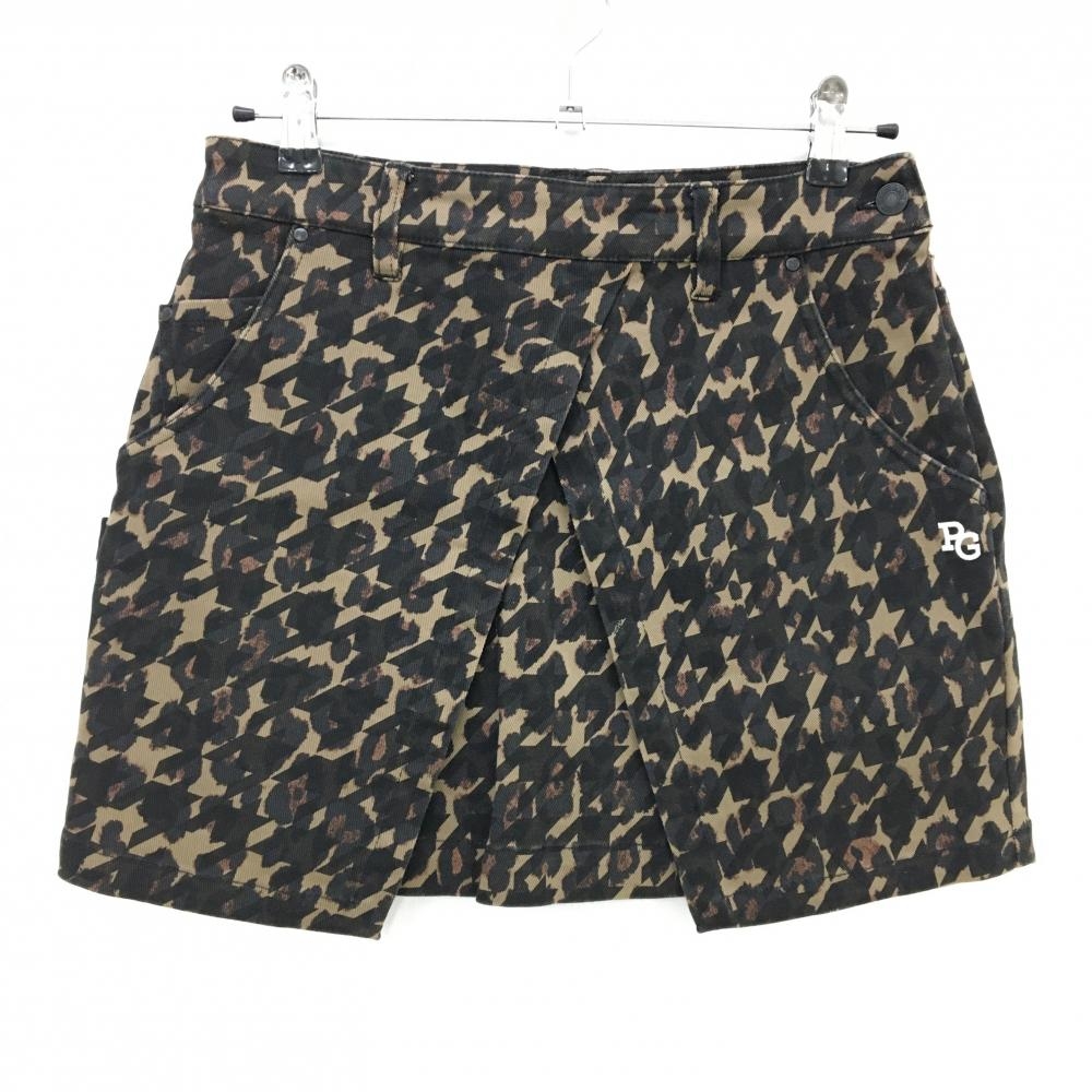 【美品】パーリーゲイツ スカート ベージュ×黒 千鳥格子 レオパード ストレッチ  レディース 1(M) ゴルフウェア PEARLY GATES