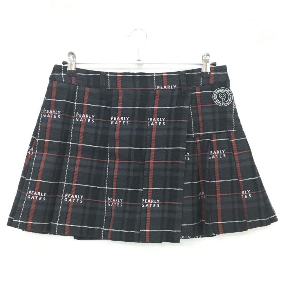 超美品】パーリーゲイツ スカート グレー×黒×レッド系 チェック