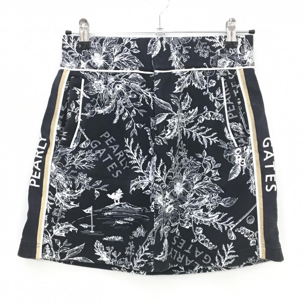 パーリーゲイツ スカート 黒×白 花柄 サイドロゴ レディース 1(M) ゴルフウェア PEARLY GATES
