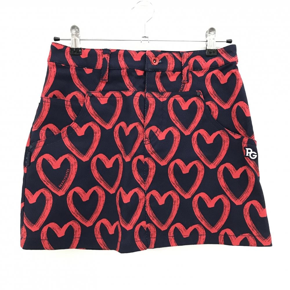 【新品】パーリーゲイツ スカート ネイビー×レッド ハート柄 ストレッチ レディース 1(M) ゴルフウェア PEARLY GATES