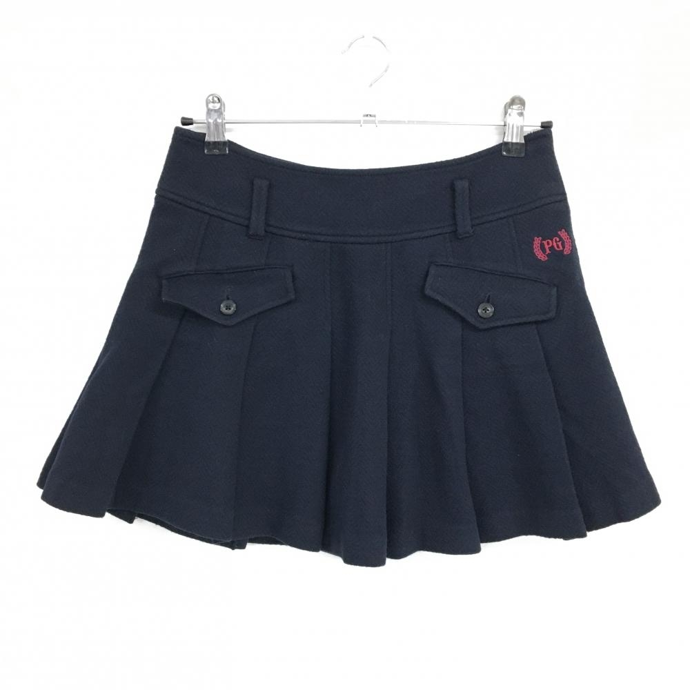 美品】パーリーゲイツ プリーツスカート ネイビー ヘリンボーン地模様