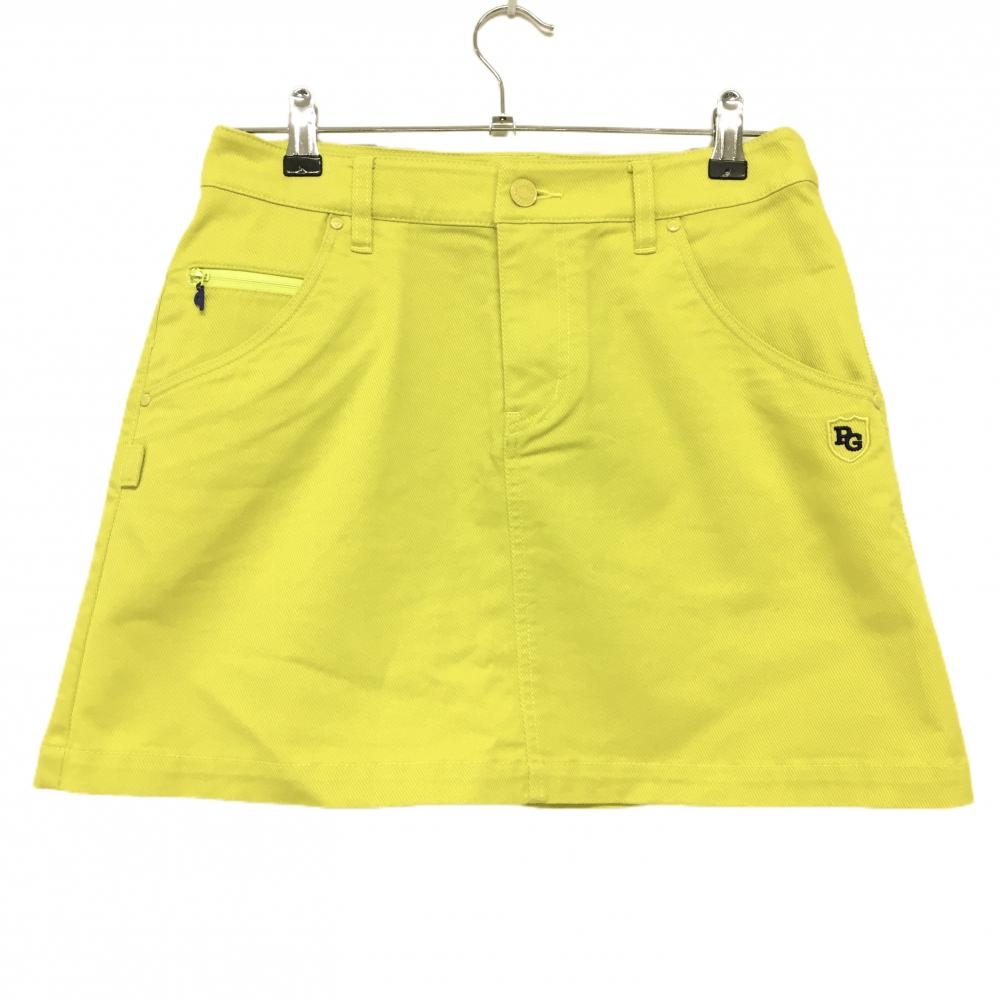 【超美品】パーリーゲイツ スカート ライムイエロー系 地模様 ロゴネイビー レディース 1(M) ゴルフウェア PEARLY GATES