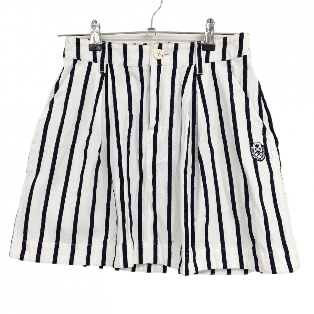 パーリーゲイツ スカート 白×ネイビー ストライプ ウエスト一部ゴム  レディース 00(XS) ゴルフウェア PEARLY GATES