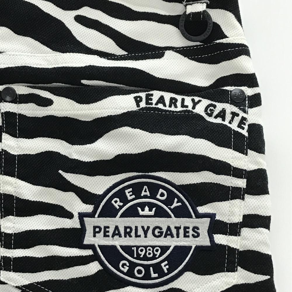 パーリーゲイツ スカート 白×黒 ゼブラ総柄 ウエスト・裾裏汚れ