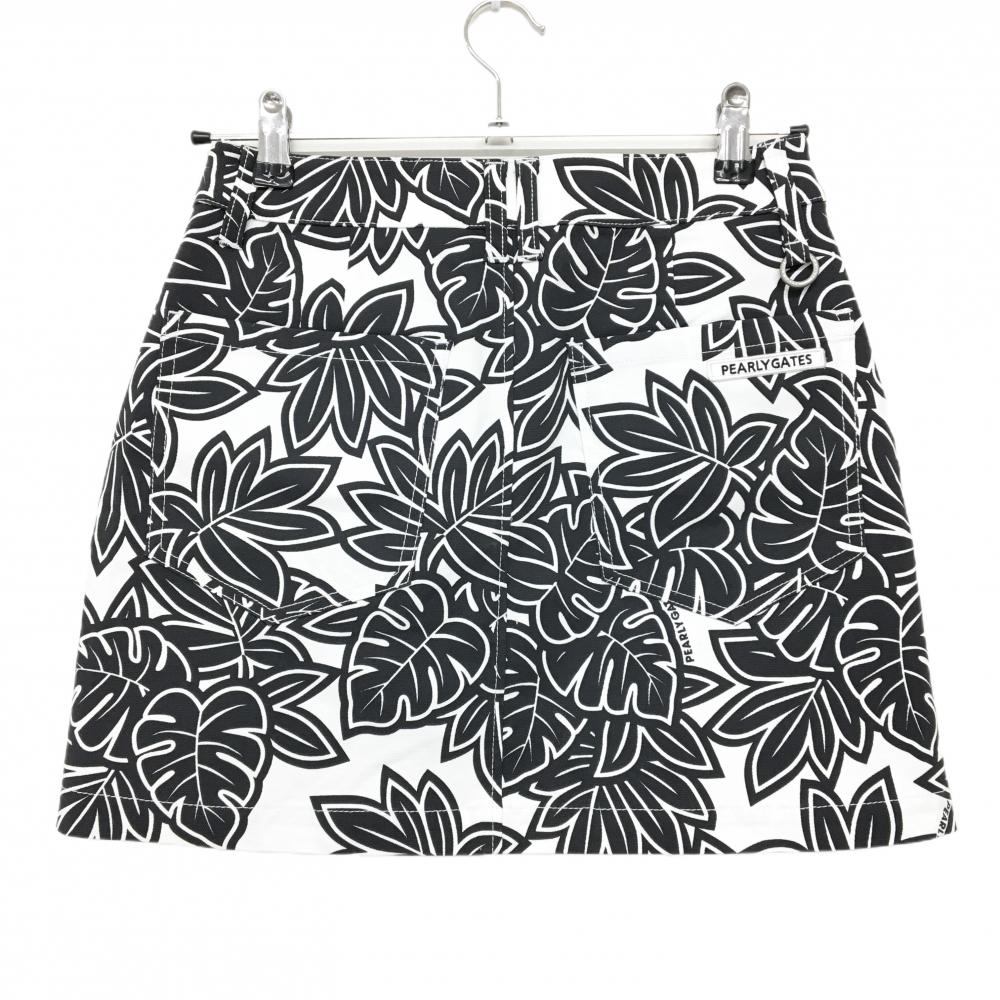 新品】パーリーゲイツ スカート 白×黒 リーフ総柄 接触冷感 UVカット