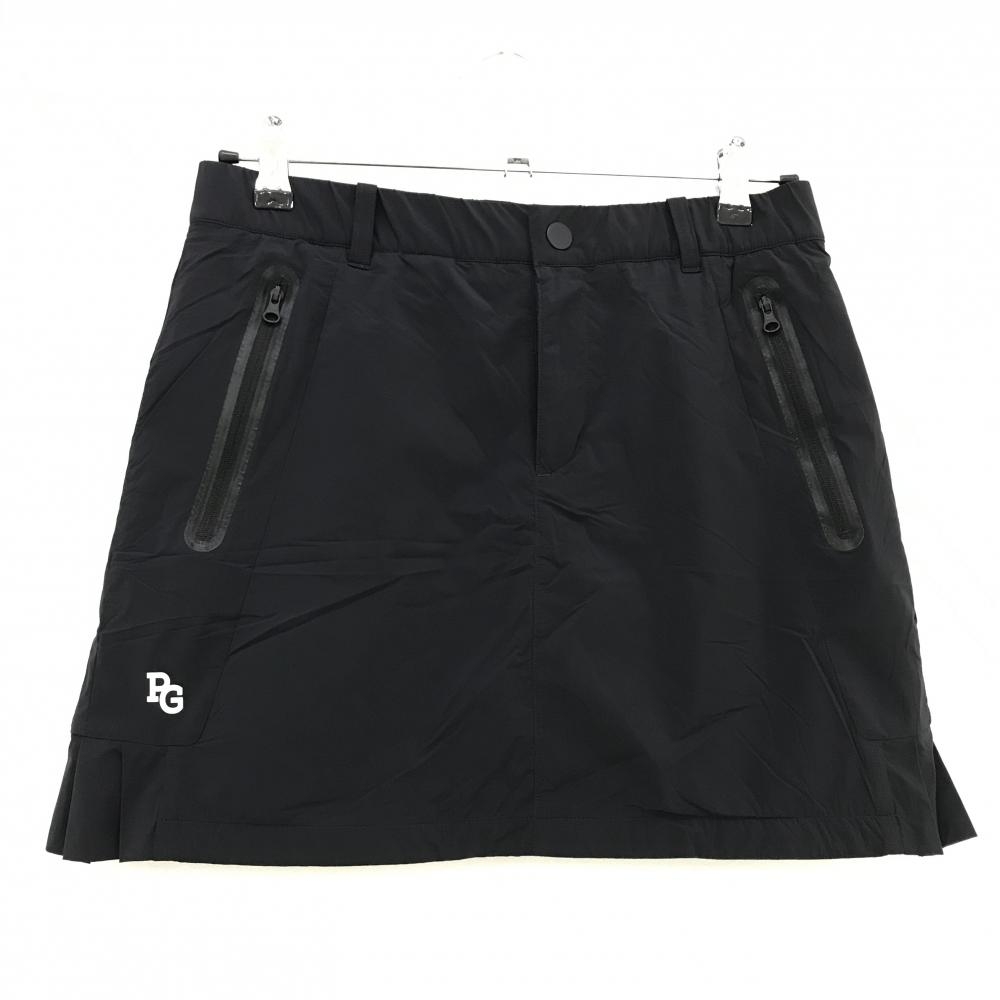 【美品】パーリーゲイツ スカート 黒×白 ロゴプリント 一部プリーツ バックロゴ  レディース 1(M) ゴルフウェア PEARLY GATES