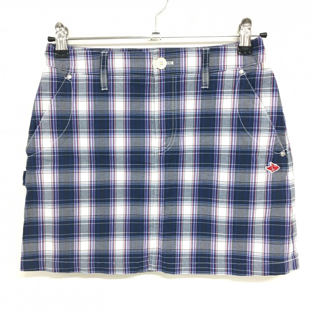 【美品】パーリーゲイツ スカート ネイビー×白 チェック レディース 0(S) ゴルフウェア PEARLY GATES