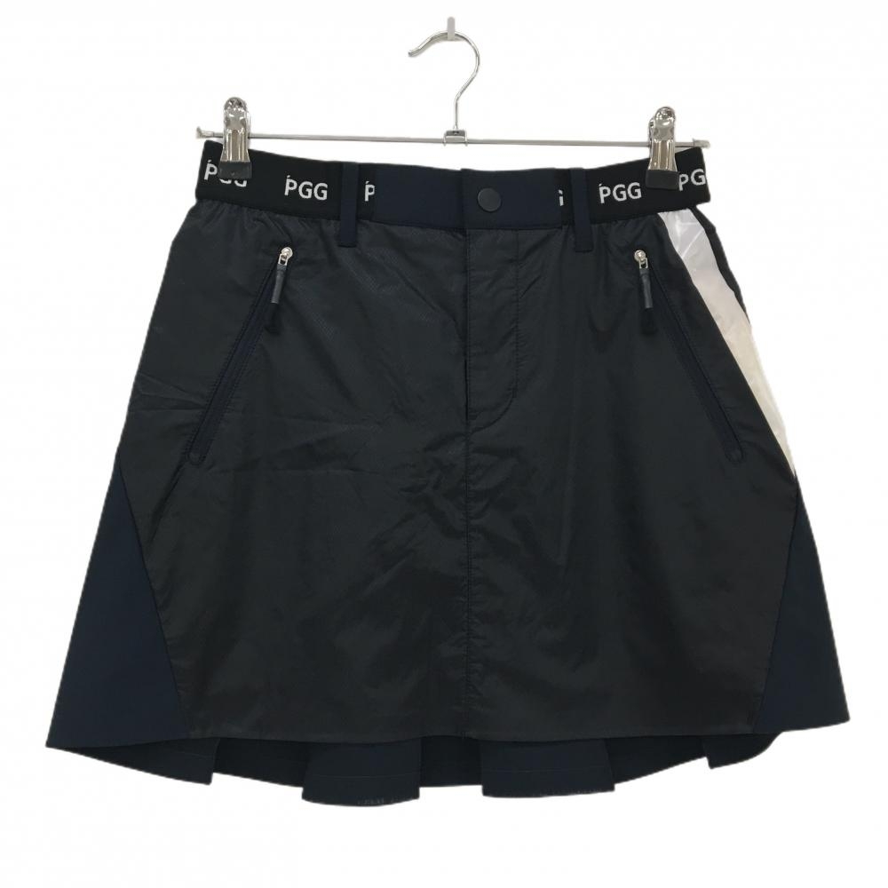 PGGパーリーゲイツ スカート ネイビー×白 異素材切替 ベルト部一部ゴム レディース 0(S) ゴルフウェア PEARLY GATES