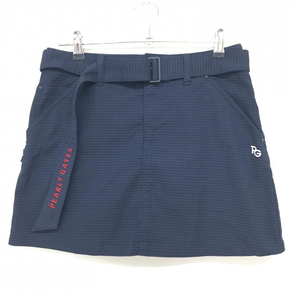 【超美品】パーリーゲイツ スカート ネイビー 地模様 共布ベルト  レディース 1(M) ゴルフウェア PEARLY GATES