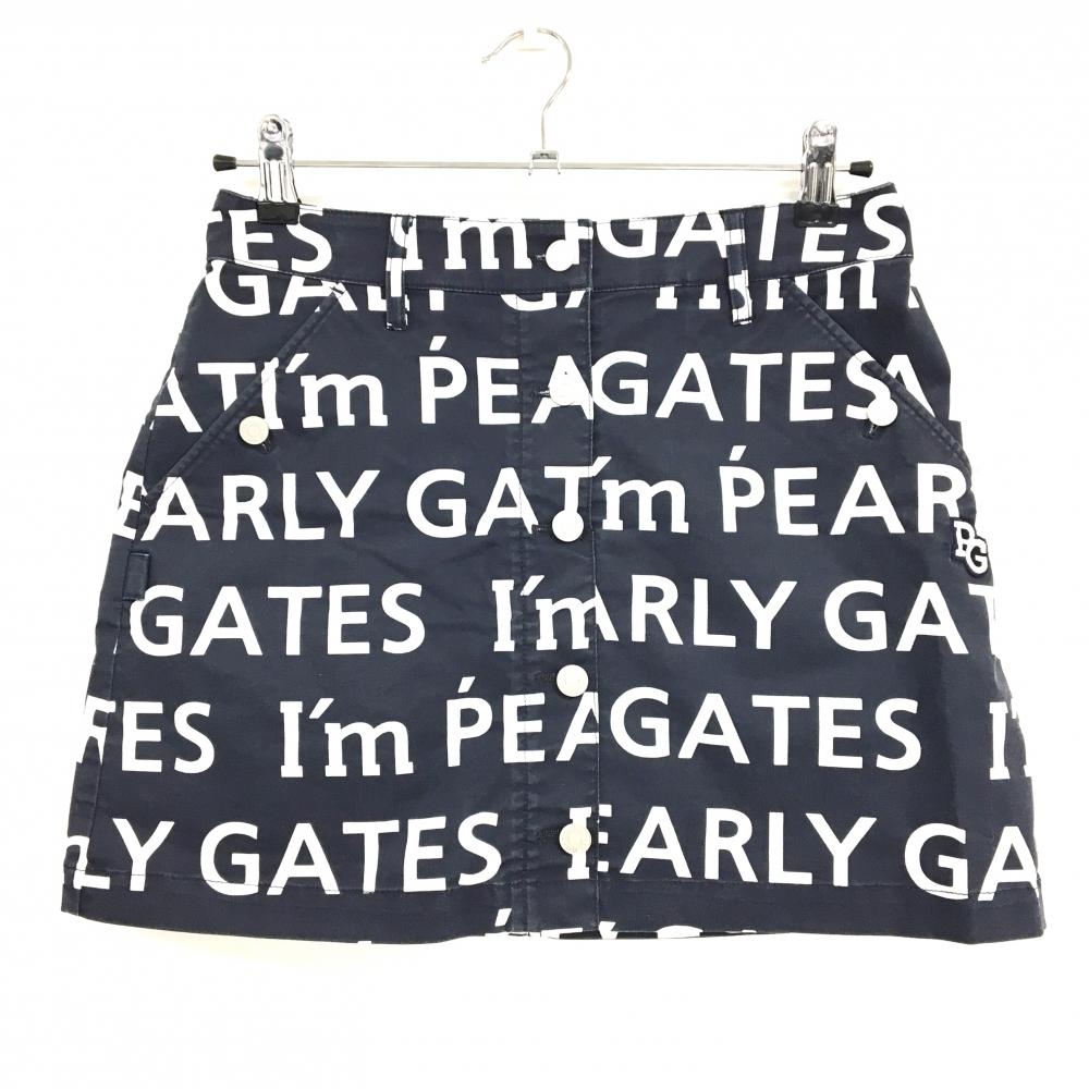 パーリーゲイツ スカート 黒系×白 ロゴ総柄 30周年 裏地ニコちゃん スマイル  レディース 1(M) ゴルフウェア PEARLY GATES