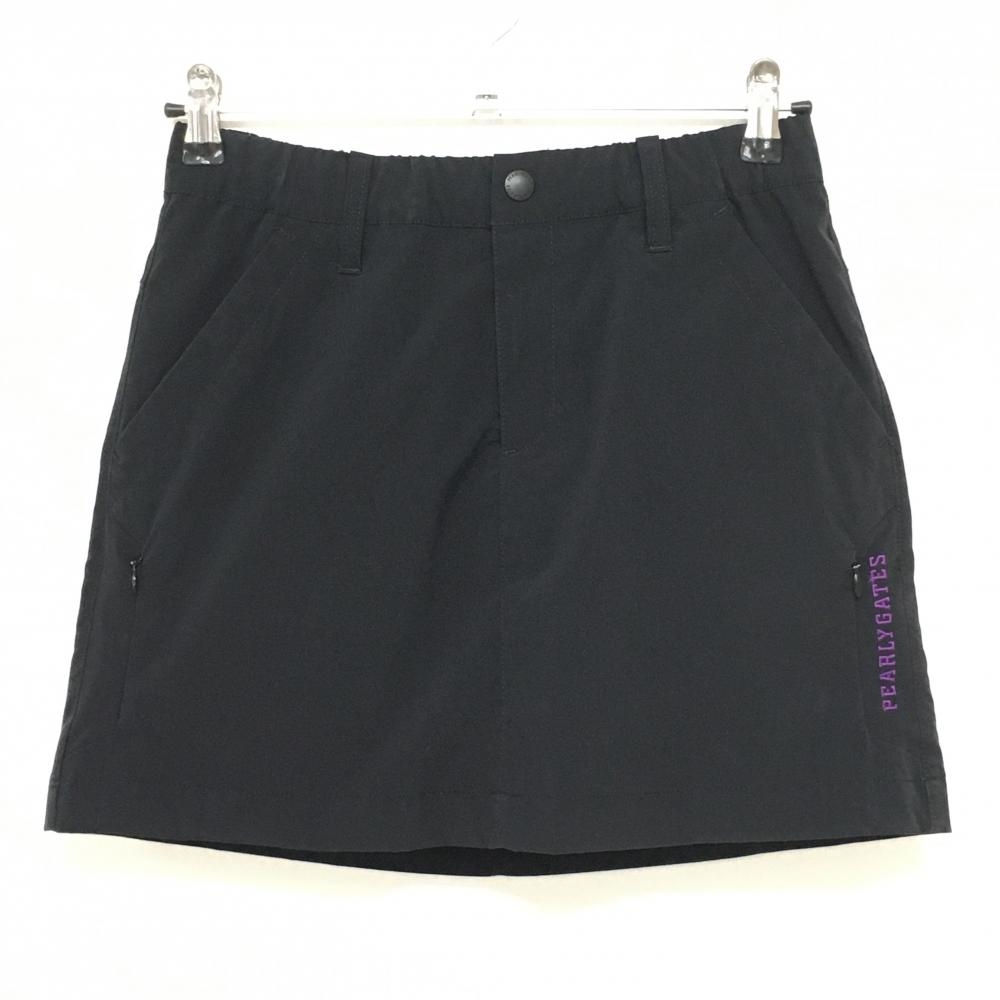 【美品】パーリーゲイツ スカート 黒 ロゴパープル 蓄熱裏地 レディース 0(S) ゴルフウェア PEARLY GATES