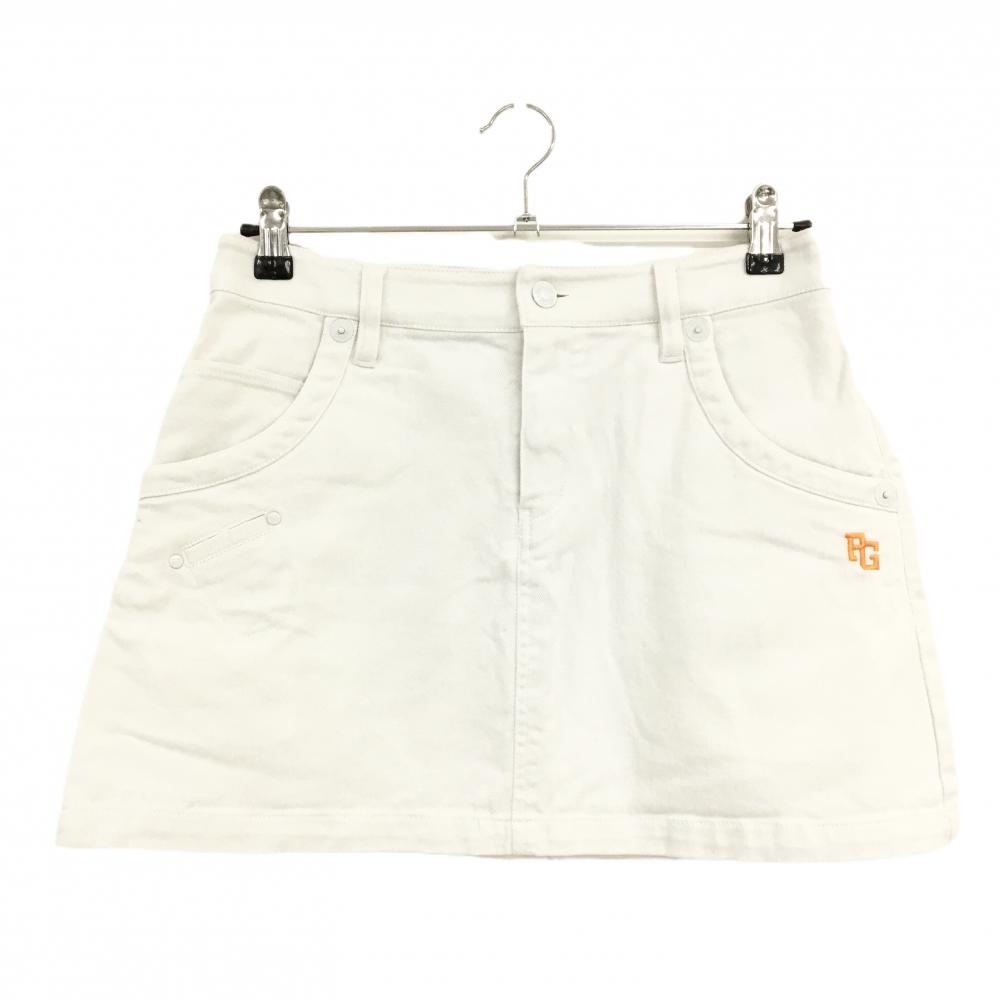 【超美品】パーリーゲイツ スカート 白 ロゴオレンジ ティー装着可 レディース 1(M) ゴルフウェア PEARLY GATES