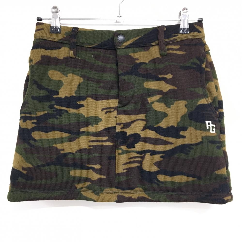 パーリーゲイツ ニットスカート ブラウン×カーキ カモフラ柄 迷彩