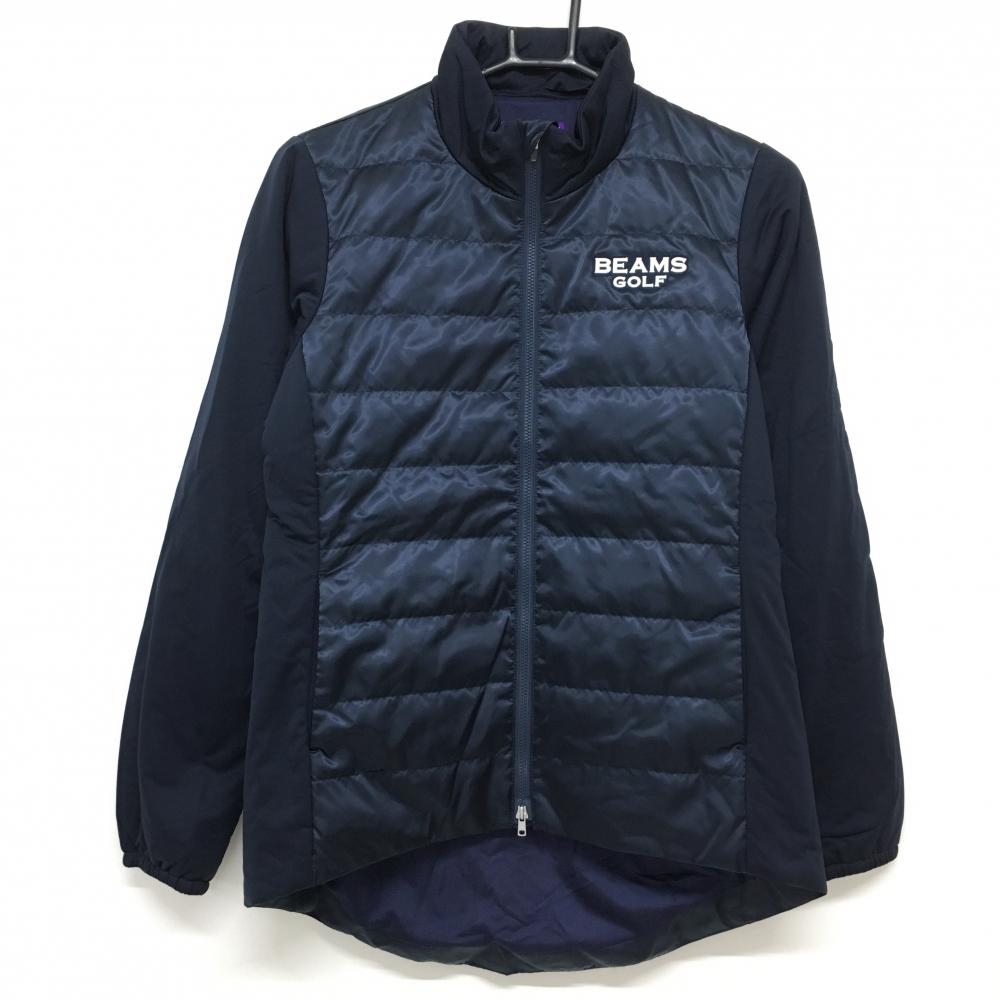 【超美品】ビームスゴルフ ダウンジャケット ネイビー ロゴワッペン 蓄熱裏地 身頃光沢感 レディース M ゴルフウェア BEAMS GOLF
