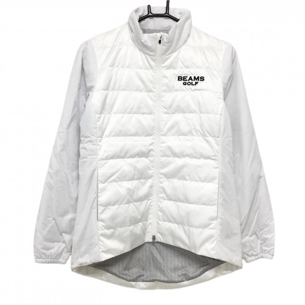 ビームスゴルフ ダウンジャケット 白 蓄熱裏地 切替 袖襟中綿 レディース M ゴルフウェア BEAMS GOLF
