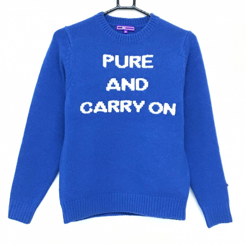 【超美品】ビームスゴルフ セーター ブルー×白 前面ロゴ ウール100%  レディース M ゴルフウェア BEAMS GOLF