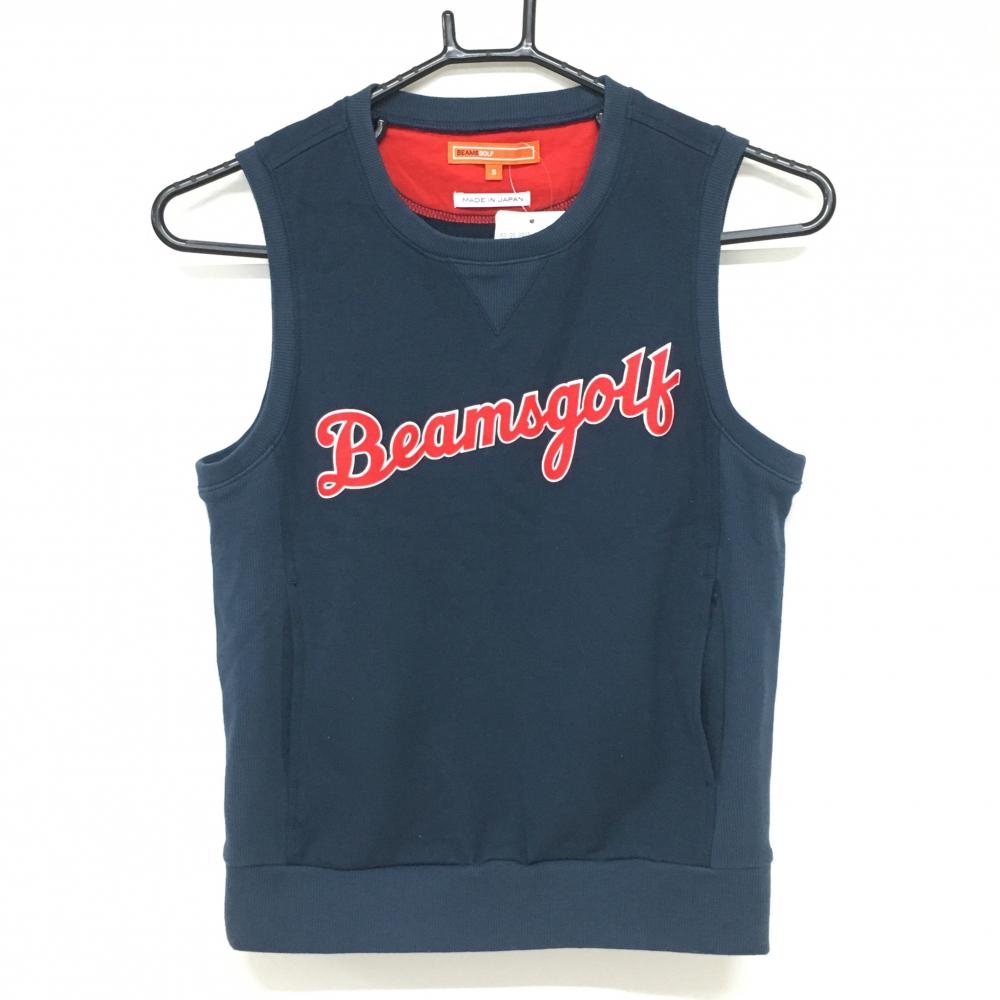 【新品】ビームスゴルフ ベスト ネイビー×レッド フロントロゴ 綿100％ サイド切替 レディース S ゴルフウェア BEAMS GOLF