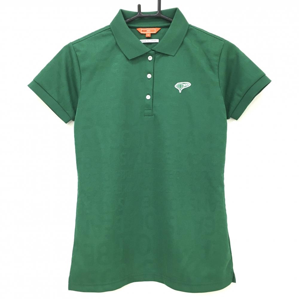 【超美品】ビームスゴルフ 半袖ポロシャツ グリーン ロゴ地模様 レディース M ゴルフウェア BEAMS GOLF