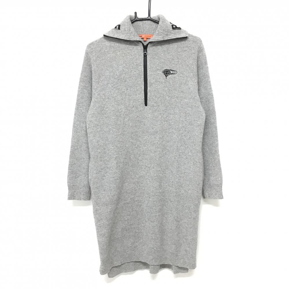 ビームスゴルフ 長袖ニットワンピース グレー ハーフジップ ロゴ刺しゅう レディース M ゴルフウェア BEAMS GOLF