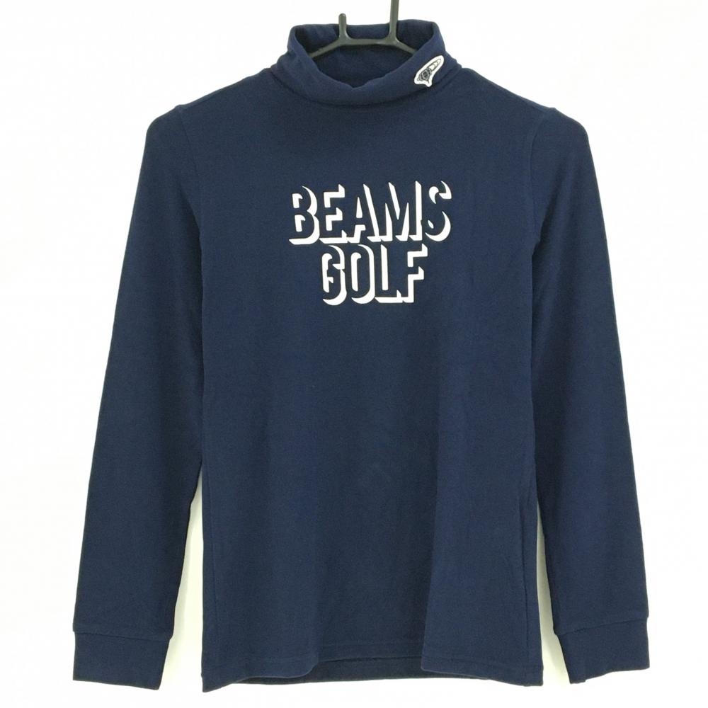 【超美品】ビームスゴルフ 長袖ハイネックシャツ ネイビー フロントロゴ白 微起毛  レディース S ゴルフウェア 2023年モデル BEAMS GOLF