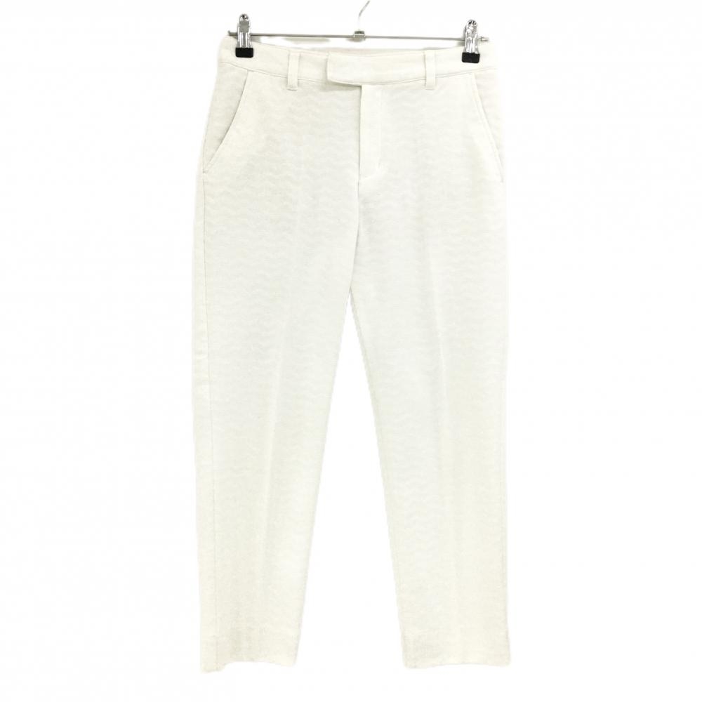 【美品】ビームスゴルフ パンツ 白 ギザギザ地模様 ロゴ レディース M ゴルフウェア BEAMS GOLF
