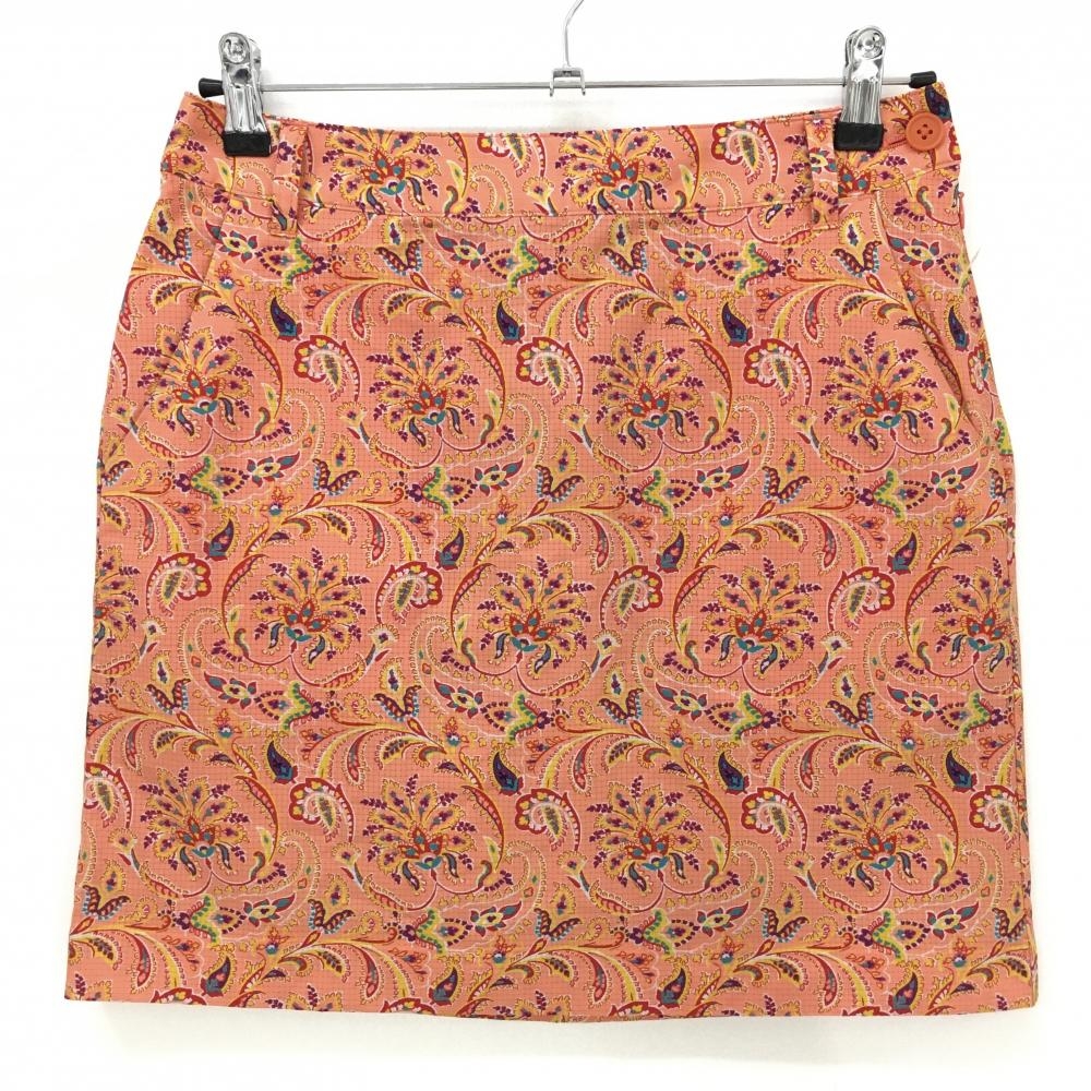 【美品】ビームスゴルフ スカート サーモンピンク系 イエロー×パープル 総柄 レディース M ゴルフウェア BEAMS GOLF