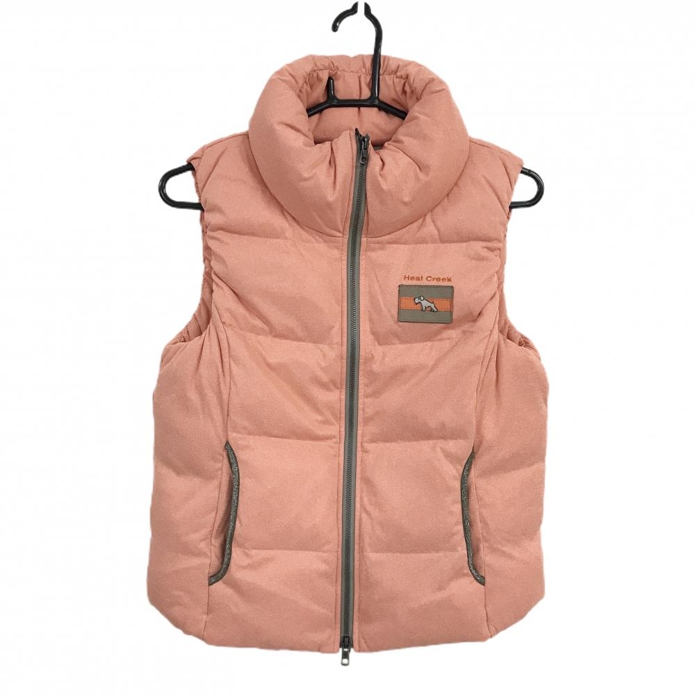 【新品】ヒールクリーク ダウンベスト オレンジ ポケット口ラメ ダウン90％ レディース 44(XL) ゴルフウェア Heal Creek