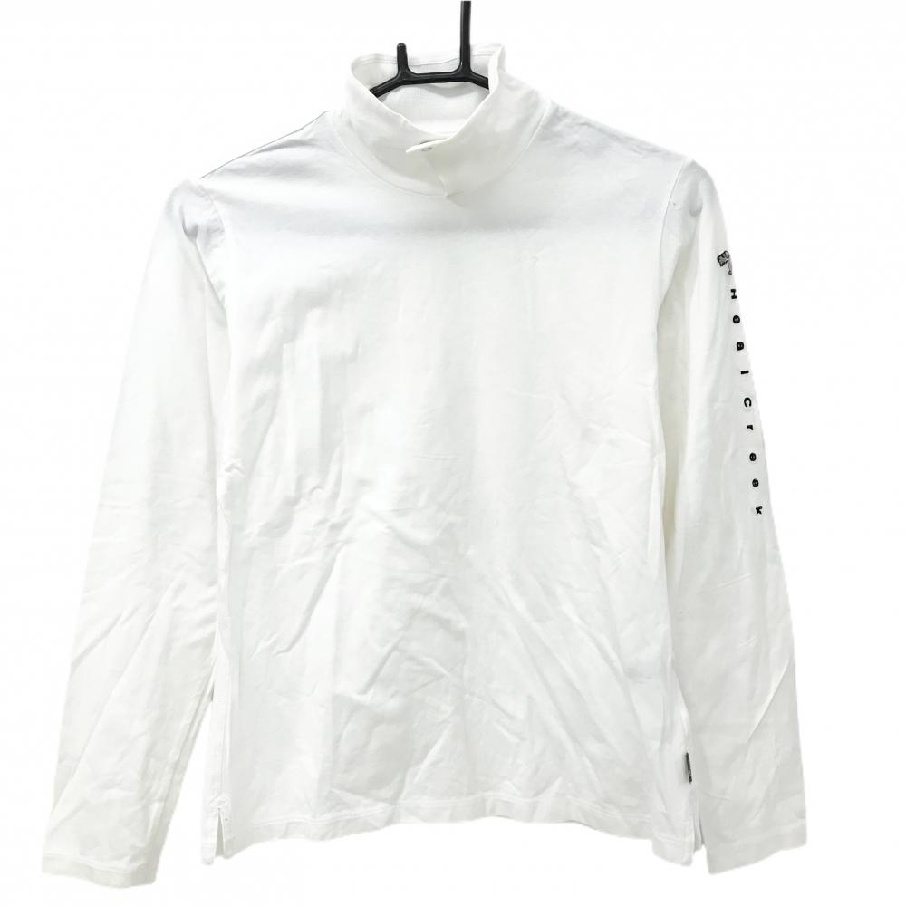 ヒールクリーク 長袖ハイネックシャツ 白 ネック裏メッシュ 袖ロゴ  レディース 40(M) ゴルフウェア Heal Creek