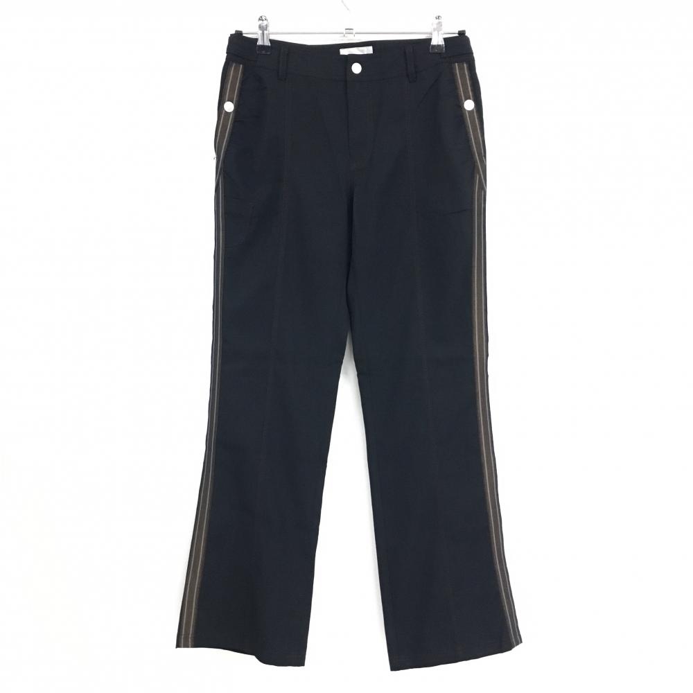 【超美品】ヒールクリーク パンツ 黒×ブラウン系 サイドライン 薄手 レディース 42(L) ゴルフウェア Heal Creek