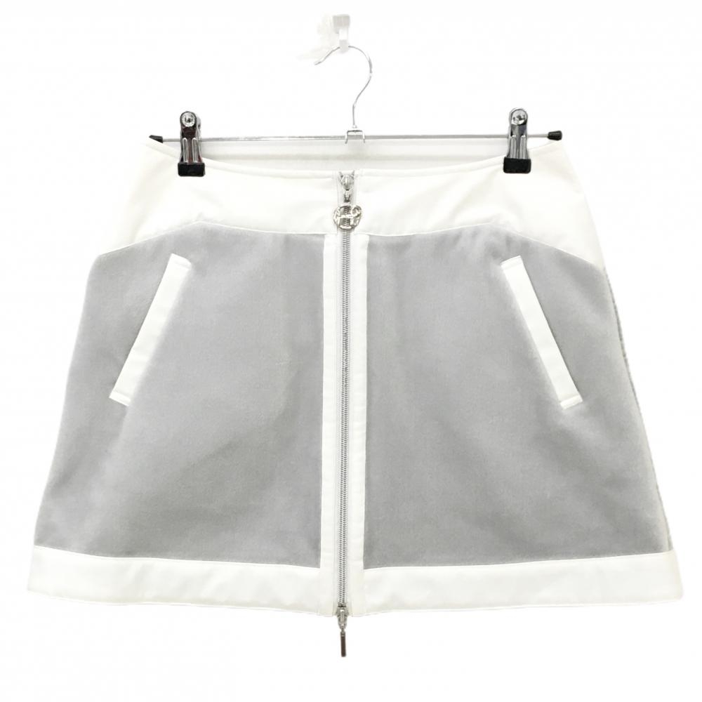 【美品】ヒールクリーク スカート グレー×白 フロント起毛 一部合成皮革  レディース 40(M) ゴルフウェア Heal Creek