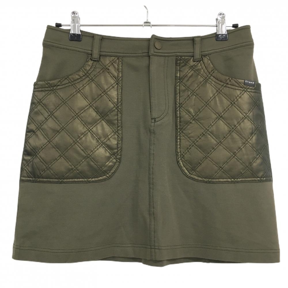 【美品】ヒールクリーク ストレッチスカート カーキ ポケット合皮 レディース 40(M) ゴルフウェア Heal Creek