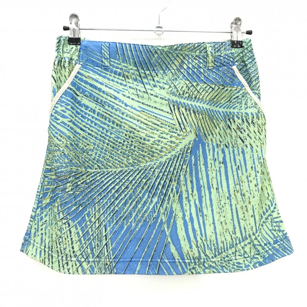 【美品】ヒールクリーク スカート ライトグリーン×ライトブルー 総柄 凹凸素材 レディース 42(L) ゴルフウェア Heal Creek