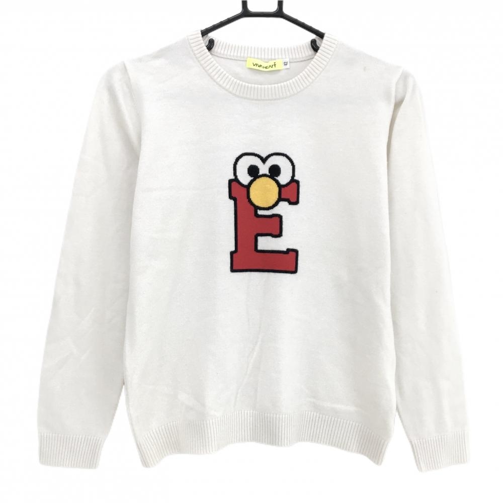 【美品】ビバハート×セサミストリート セーター 白×レッド エルモ ニット ウール混 レディース 42(L) ゴルフウェア VIVA HEART