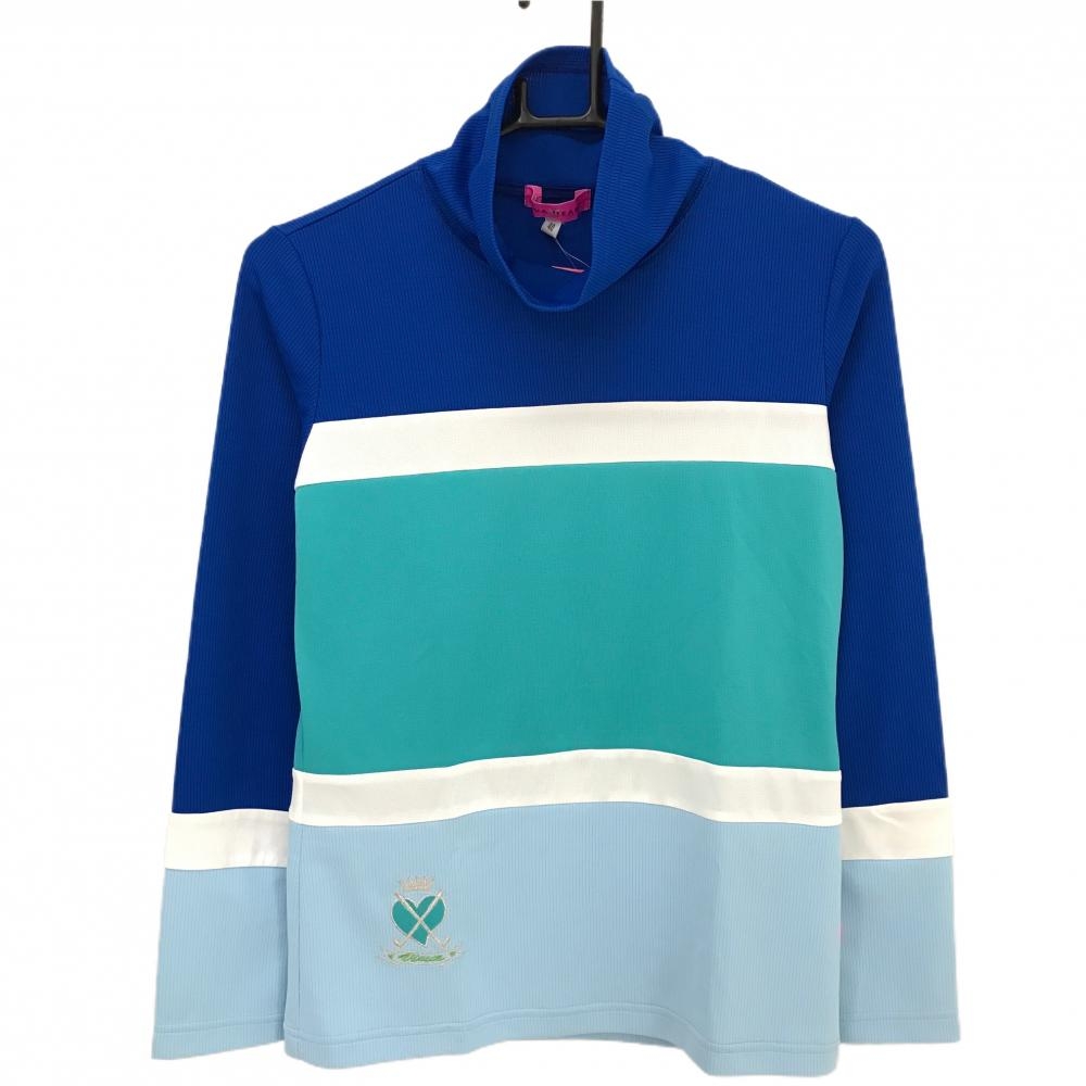 【新品】ビバハート 長袖ハイネックシャツ ブルー×ライトグリーン 切替 ハート  レディース 40(M) ゴルフウェア VIVA HEART