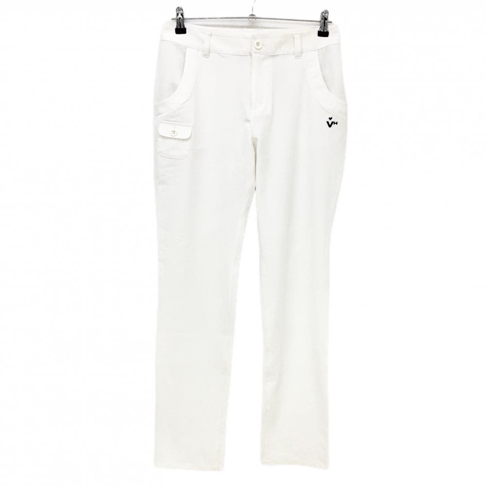 【美品】ビバハート パンツ 白 無地 ロゴネイビー  レディース 40(M) ゴルフウェア VIVA HEART