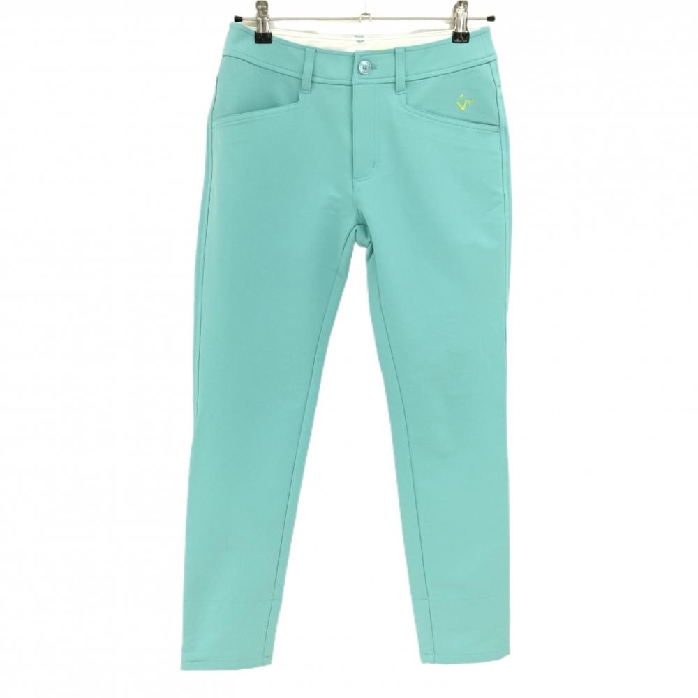 【超美品】ビバハート パンツ ライトブルー×ライムグリーン 裾裏柄 ストレッチ レディース 40(M) ゴルフウェア VIVA HEART