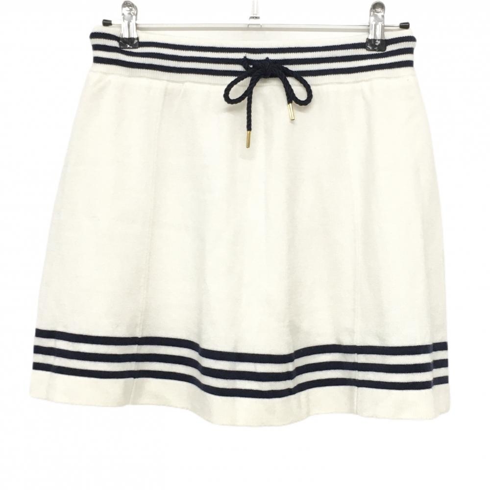 【美品】ビバハート ニットスカート 白×ネイビー 裏地付き ウエストゴム ストレッチ レディース 40(M) ゴルフウェア VIVA HEART