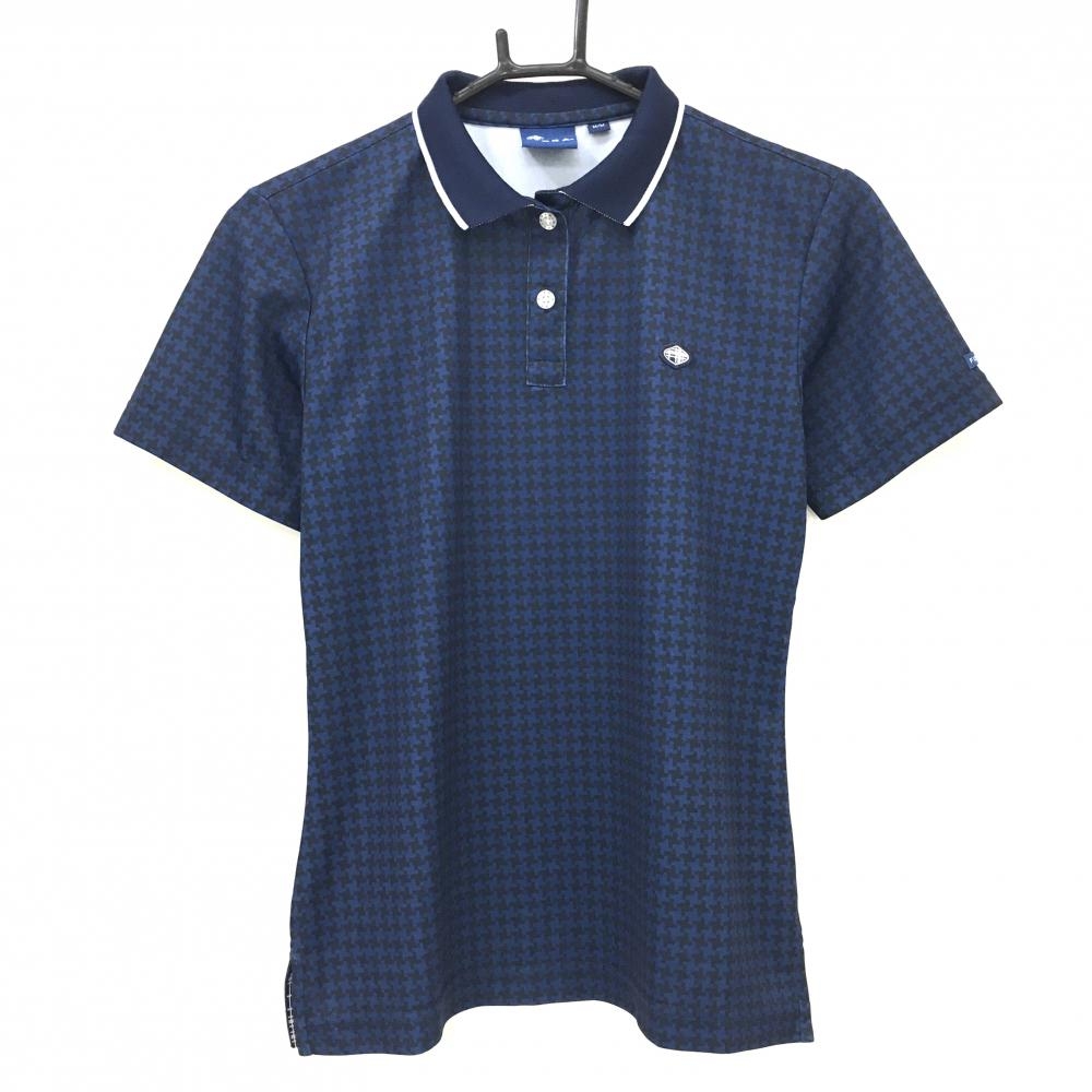 【美品】フィドラ 半袖ポロシャツ ネイビー×ダークネイビー 総柄 胸元ワッペン  レディース M ゴルフウェア FIDRA