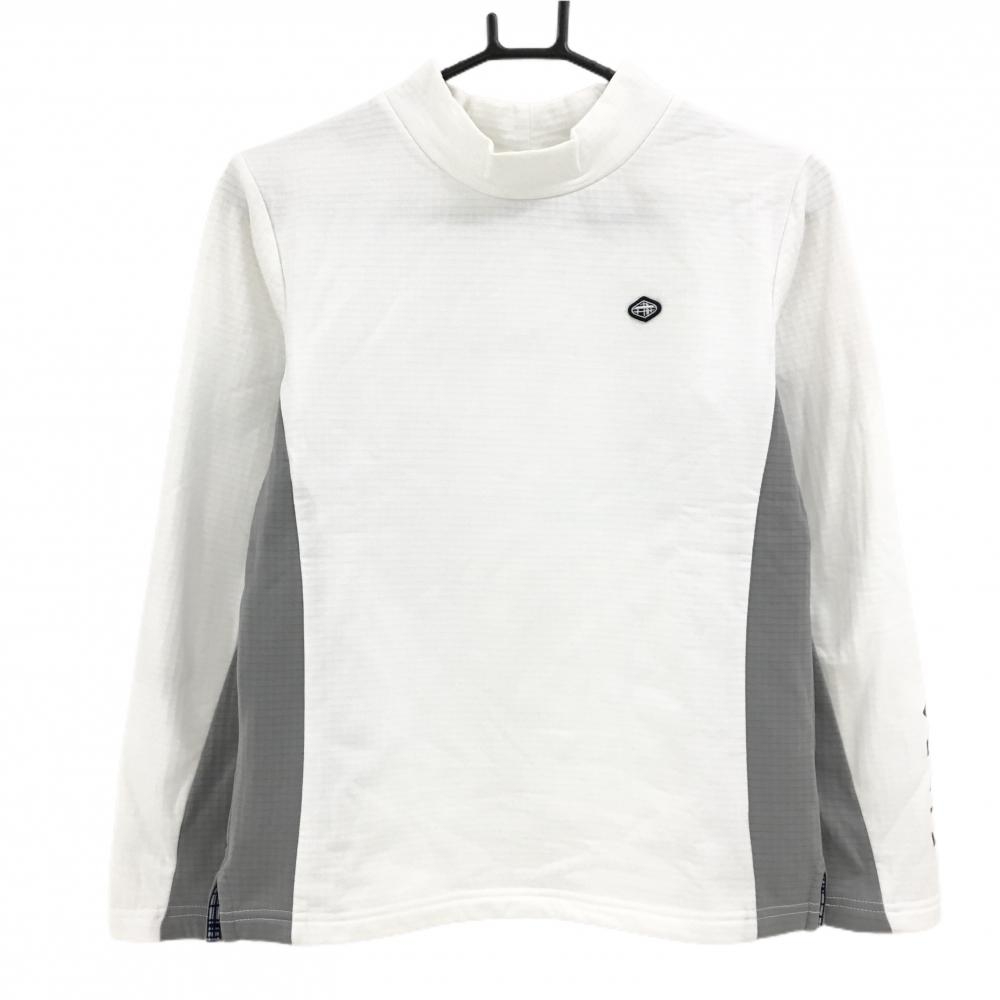 【美品】フィドラ 長袖ハイネックシャツ 白×グレー 裏微起毛 切替  レディース M/M ゴルフウェア FIDRA