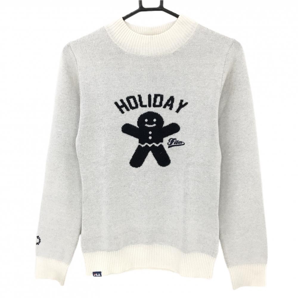 フィラゴルフ セーター 白×ネイビー ジンジャーブレッドマン ニット アクリル混 レディース M ゴルフウェア FILA GOLF
