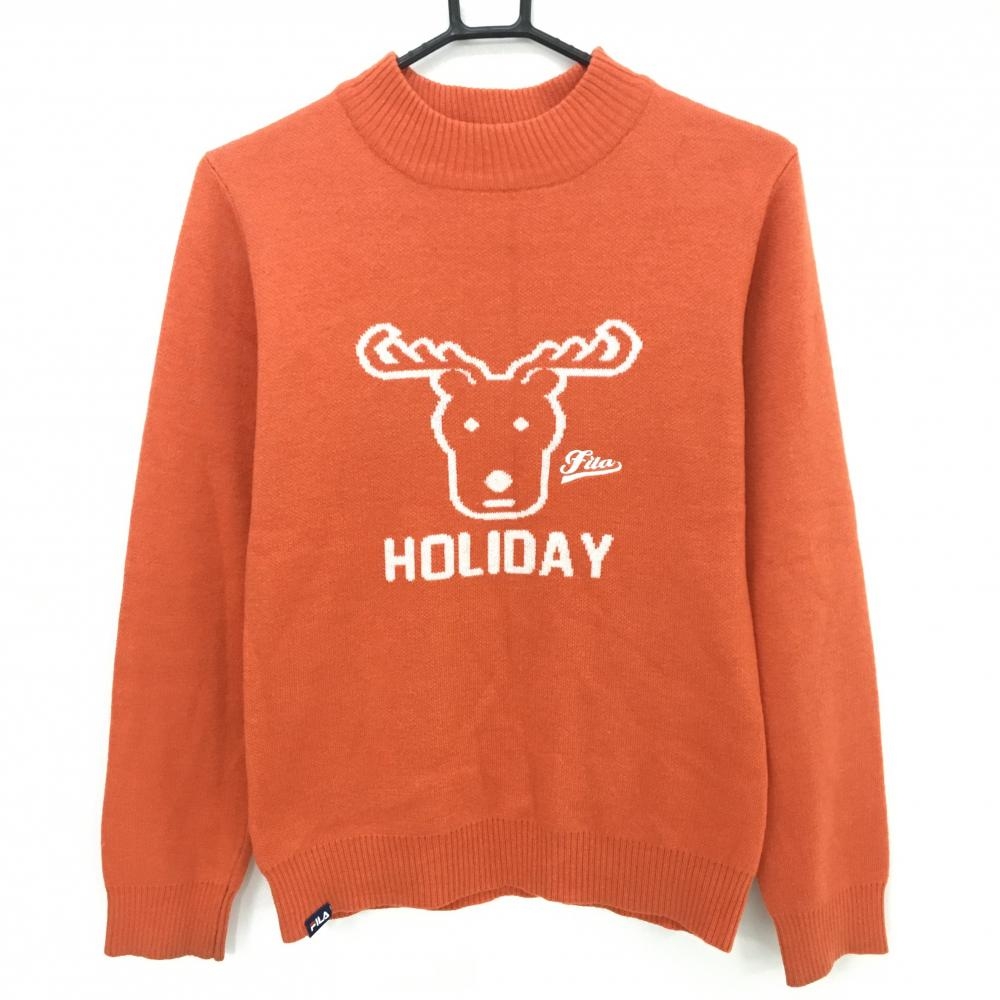 【美品】フィラゴルフ セーター オレンジ トナカイ ロゴ刺しゅう レディース L ゴルフウェア FILA GOLF