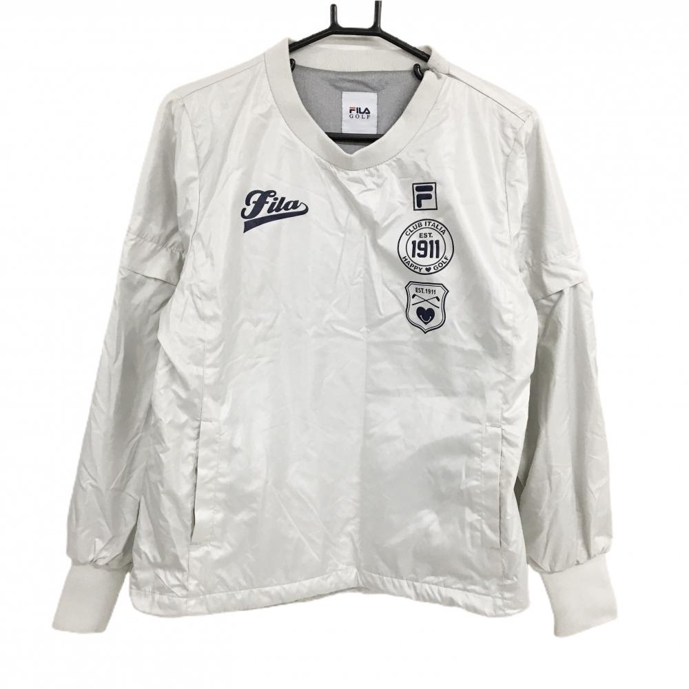 【美品】フィラゴルフ 2WAYスニード ライトグレー×ネイビー 胸ロゴ 肩・サイドジップ 袖着脱可 レディース LL ゴルフウェア FILA GOLF
