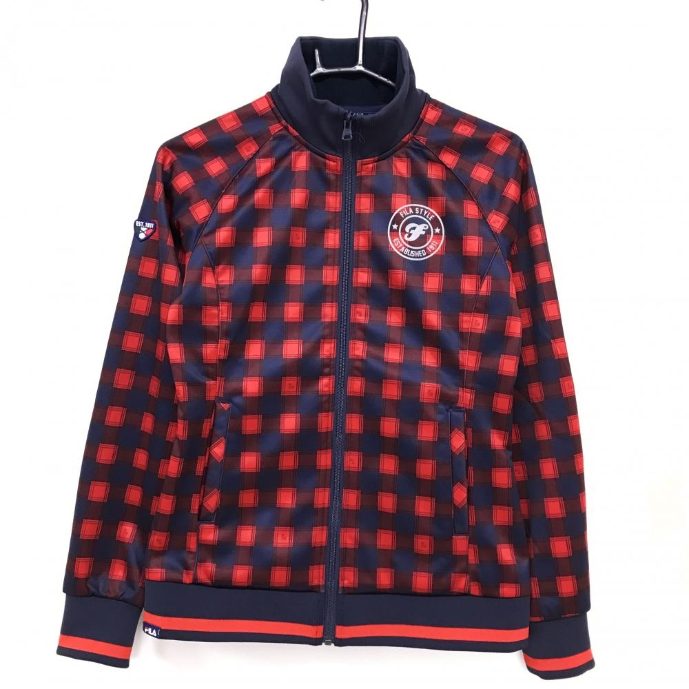 【超美品】フィラゴルフ ジャケットブルゾン レッド×ネイビー チェック 裏起毛 レディース M ゴルフウェア FILA GOLF