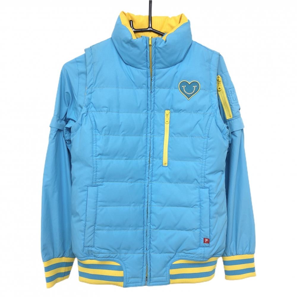 フィラゴルフ リバーシブルダウンベスト付ジャケット ライトブルー×イエロー 地模様 袖・裏地着脱可 レディース M ゴルフウェア FILA GOLF