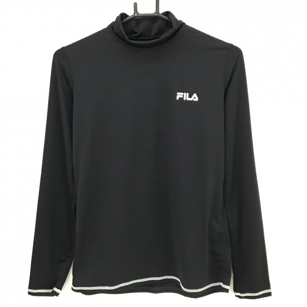 【超美品】フィラゴルフ ハイネックインナーシャツ 黒×白 胸ロゴ レディース L ゴルフウェア FILA GOLF