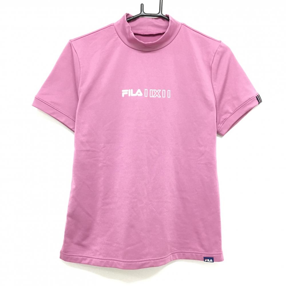 【超美品】フィラゴルフ 半袖ハイネックシャツ パープル フロントロゴ 裏微起毛  レディース L ゴルフウェア FILA GOLF