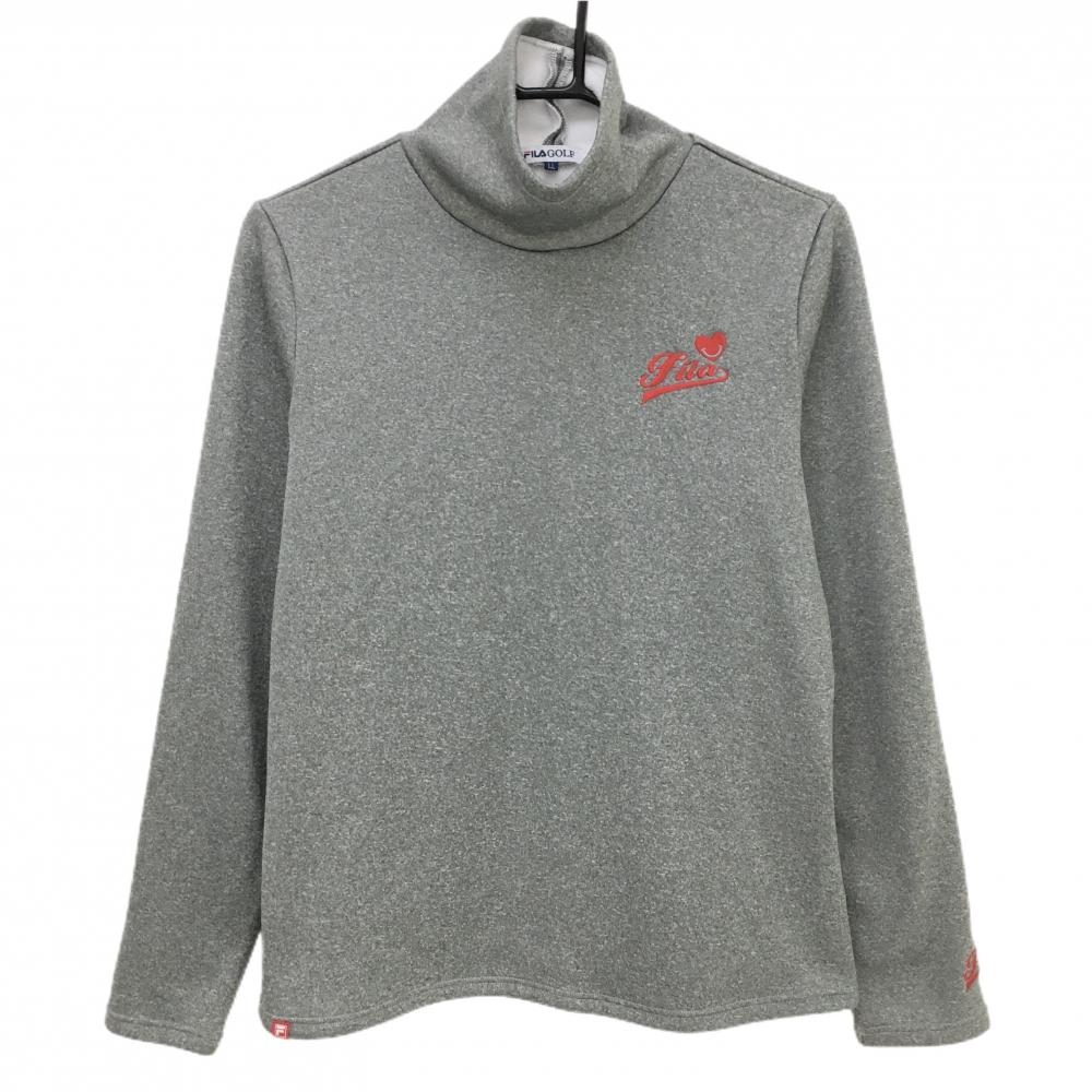 【超美品】フィラゴルフ 長袖ハイネックシャツ 杢グレー ロゴ刺しゅう 裏起毛 レディース LL ゴルフウェア FILA GOLF