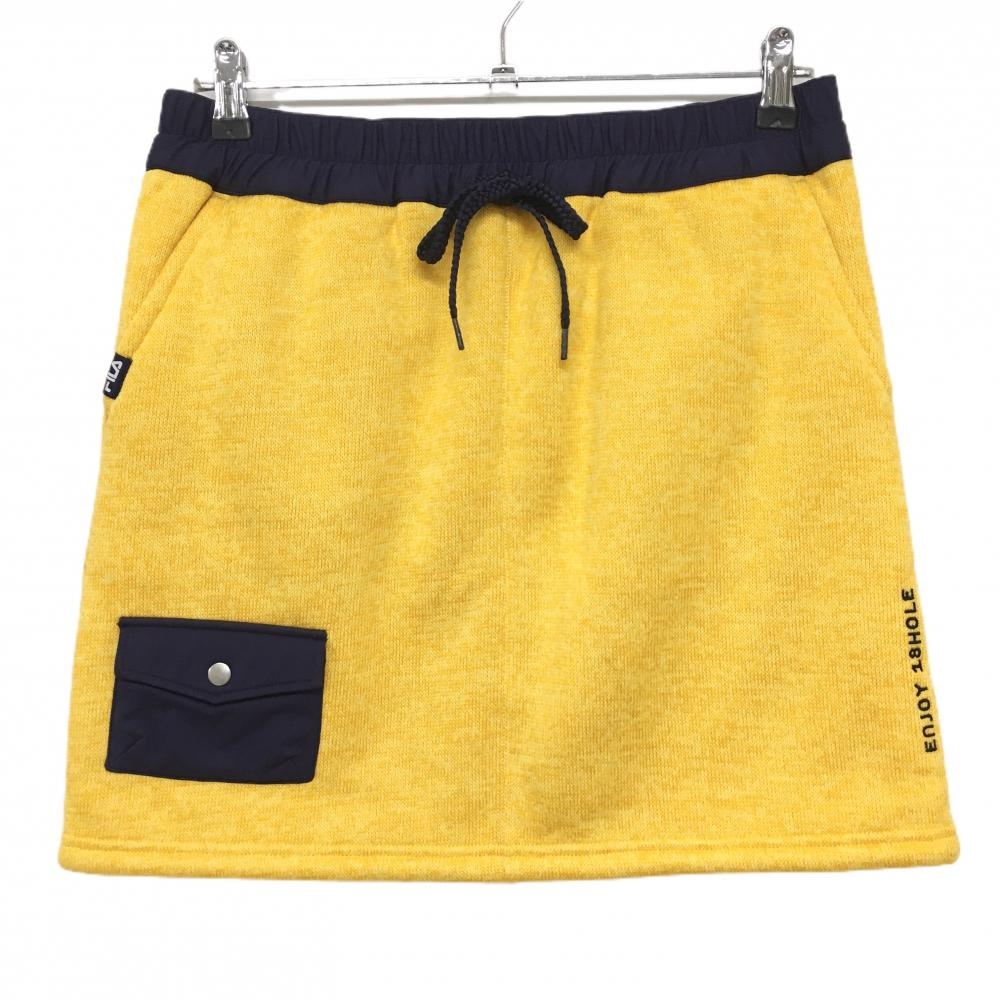 【超美品】フィラゴルフ ニットスカート イエロー×ネイビー 内側ボア ウエストゴム レディース L ゴルフウェア FILA GOLF