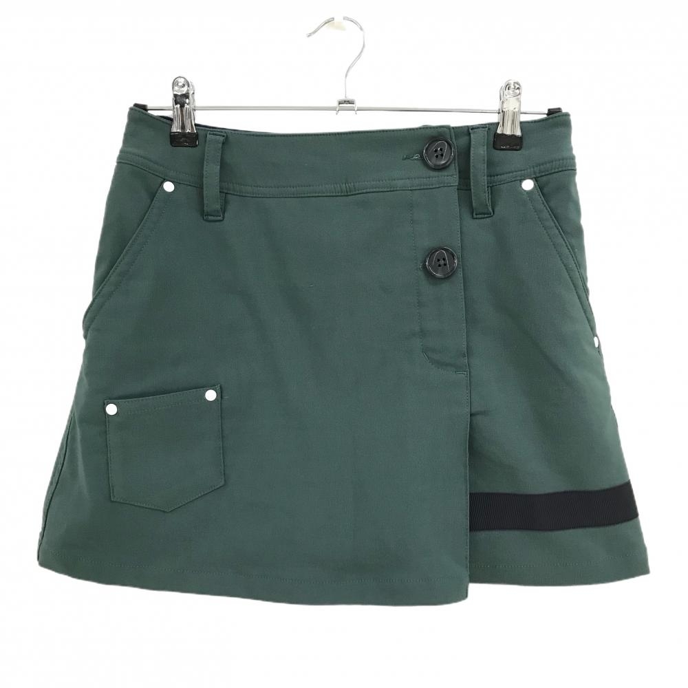 【超美品】フィラゴルフ スカート カーキ×ネイビー 裏起毛 ウエスト後ろゴム ストレッチ レディース S ゴルフウェア FILA GOLF